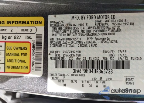 2017 Ford Fusion Se из США, поврежденный, VIN 3FA6P0HD4HR365733